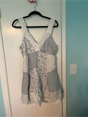 American Eagle Outfitters White and Light Blue Patchwork Sundress